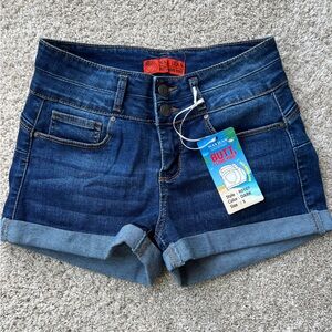 NEW Wax Jeans Butt I Love You Size Small Dark Blue Stretch Denim Shorts Juniors